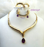 New Design Purple Champagne Gold Green Gold Plated Complete Set Necklace Jewellery Party Set