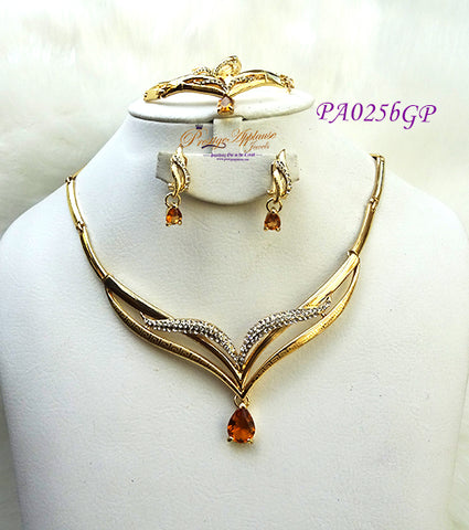 New Design Purple Champagne Gold Green Gold Plated Complete Set Necklace Jewellery Party Set