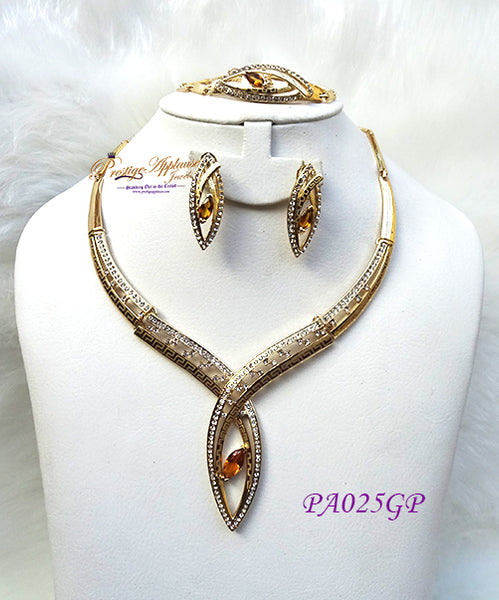 New Design Champagne Gold Plated Complete Set Necklace Jewellery Party Set