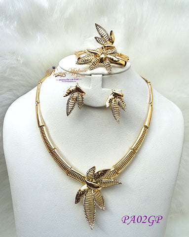 New Design Spike Gold Plated Complete Set Necklace Jewellery Party Set