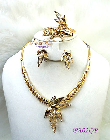 New Design Spike Gold Plated Complete Set Necklace Jewellery Party Set