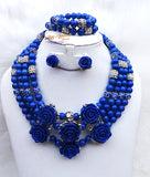 Detail Royal Blue 3 Layers New Design African Nigerian Necklace Jewellery Set