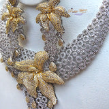 Unique 4 Pieces Gold Silver Mix Zirconia Bridal Wedding Necklace Jewelry Set