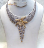 Unique 4 Pieces Gold Silver Mix Zirconia Bridal Wedding Necklace Jewelry Set