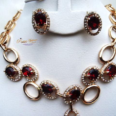 Elongated Wine New Design Gold Plated Complete Set Necklace Jewellery Party Set