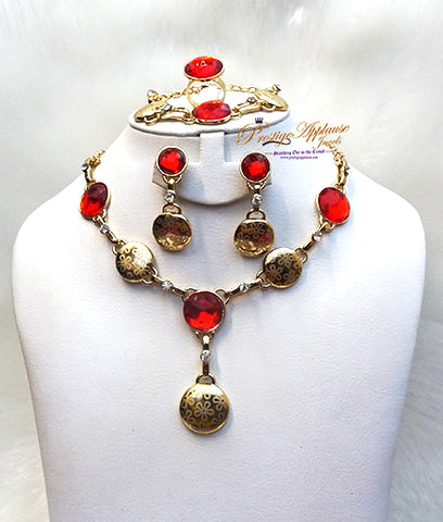 New Design Purple Coral Red Gold Plated Complete Set Necklace Jewellery Party Set