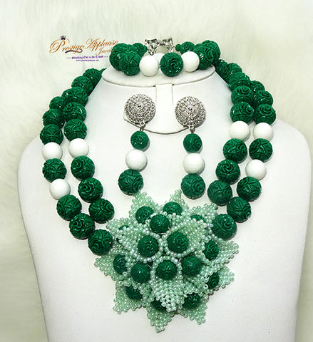 PrestigeApplause Customised Green Mixed with White Wedding Bridal African Beads Jewellery Set