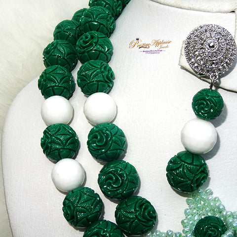 PrestigeApplause Customised Green Mixed with White Wedding Bridal African Beads Jewellery Set