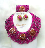 PrestigeApplause Pink with Gold and Silver Elegant Latest New Design African Beads Bridal Wedding Party Jewelry Set