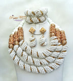 PrestigeApplause 3 Layers Latest New Design Bridal White Gold Wedding Bridal African Nigerian Beads Jewellery Set