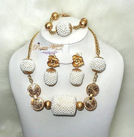 2 in 1 Long & Short Beads embelished with Gold Balls Bridal Party African Nigerian Jewellery Set