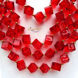 Red Cheap Necklace Earring Cube Beads Jewellery Set