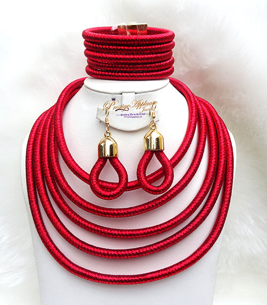 Hot Pink Gold Silver Multi Layers Strings Wrapped Necklace Magnetic Clasps Jewellery Set