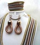3 Tones Multi Layers Necklace Magnetic Clasps Jewellery Set - PrestigeApplause Jewels 