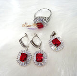 Red Simply Beautiful Earring Necklace Ring Jewellery Set Christmas Gift for ladies