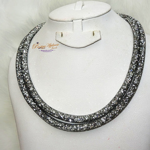 Elegant Grey Black Long Versatile Styling Swarovski Element Crystal Choker Necklace Jewellery