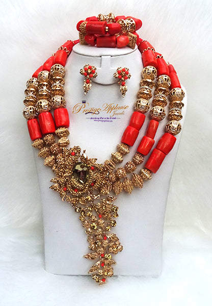 Celebrant Detailed Beautiful Real Traditional Bridal & Groom Wedding 100% Coral Complete Bride Women Ladies and Men Necklace Jewellery Set