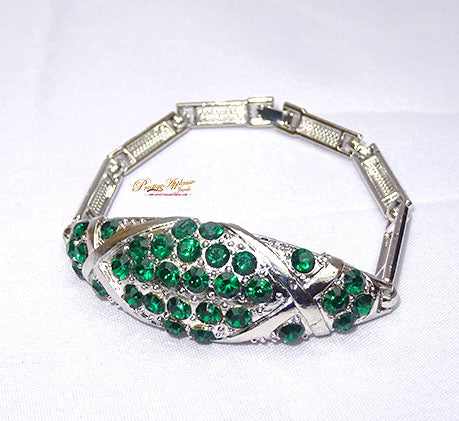 Green Rhinestone Silver Plated Complete Party Set