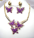 Purple Petal Gold Plated Party Necklace Bracelet Jewellery Set
