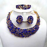 Sparkling Royal Blue Gold Costume Fashion Party Wedding Necklace Earring Bracelet Jewellery Set