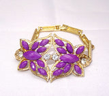 Purple Petal Gold Plated Party Necklace Bracelet Jewellery Set