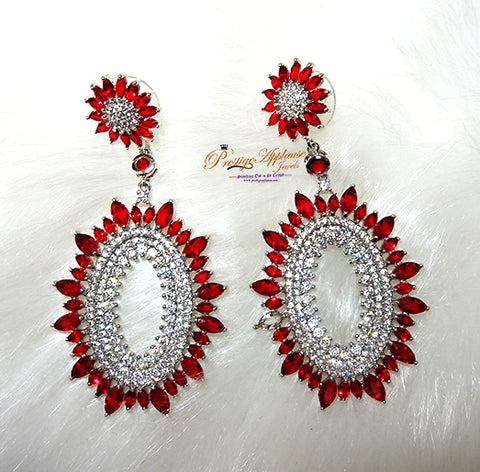 Sale Clearance Beautiful Red Crystal Silver Cocktail Party Evening Earring Jewellery For Ladies