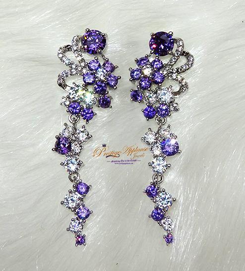 Beautiful Purple Crystal Silver Cocktail Party Evening Earring Jewellery For Ladies - PrestigeApplause Jewels 