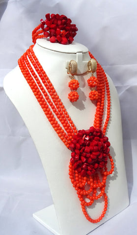 New design African Nigerian Wedding Beads Necklace Bridal Jewellery Sets with Handmade Flower Brooch Coral Beads Jewellery Set