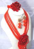 New design African Nigerian Wedding Beads Necklace Bridal Jewellery Sets with Handmade Flower Brooch Coral Beads Jewellery Set UK