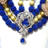 Elegant Blue 3 Layers Wedding Bridal Party African Nigerian Beads Jewelry Set