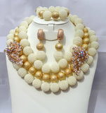 Elegant White Wedding Bridal Party African Nigerian Beads Jewelry Set