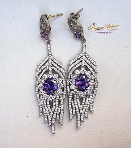 Beautiful Purple Crystal Silver Cocktail Party Earring Jewellery For Ladies