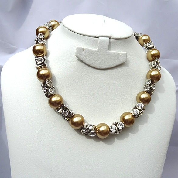 Gold Simulated Pearl Beads Necklace Casual Party Jewellery Set