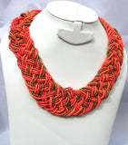 Forever 21 Orange Mixed Tone Braided Seed Beads Wedding Party Necklace Jewellery
