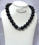 Black Simulated Pearl Beads Necklace Bracelet Casual Party Jewellery Set - PrestigeApplause Jewels 