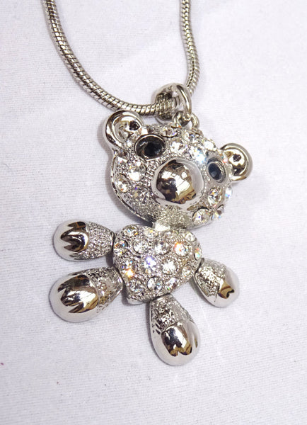 Cute Rhinestone Teddy Bear Pendant Necklace Gift Party Jewelry