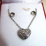 Small Beautiful Crystal Gold Silver Love Heart Necklace Stud Earring Popular Jewellery Set