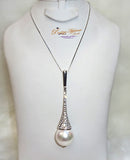 Silver Long Bold Long Pearl Crystal Necklace Jewellery Gift Ladies