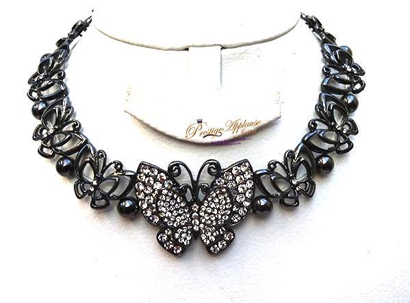 Black Necklace with Sparkling Butterfly Necklace Jewellery Great as Ladies Gift - PrestigeApplause Jewels 