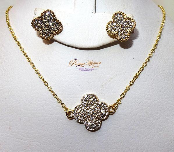 Beautiful Crystal Gold Necklace Earring Popular Jewellery Set