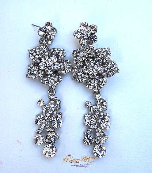 Elegant Silver Long Petal Evening Cocktail Earring Jewellery