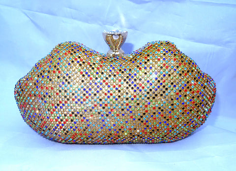 Multi tone Gold Shaped Evening Party Cocktail Clutch Purse handbag