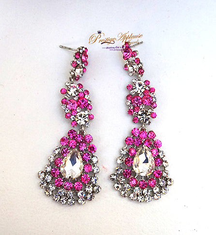 Silver Pink Long Evening Cocktail Earring Jewellery