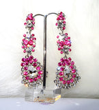 Silver Pink Long Evening Cocktail Earring Jewellery