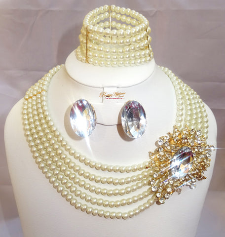 Pearls Beads Wedding Party Bridal Necklace Earring Jewellery Set