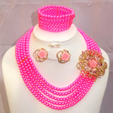 Pink Pearls Beads Wedding Party Bridal Necklace Earring Jewellery Set