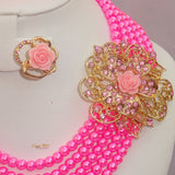 Pink Pearls Beads Wedding Party Bridal Necklace Earring Jewellery Set