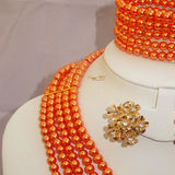 Orange Pearls Beads Wedding Party Bridal Necklace Earring Jewellery Set