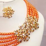 Orange Pearls Beads Wedding Party Bridal Necklace Earring Jewellery Set