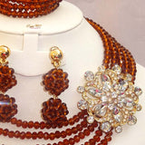 Brown Layers Beads Wedding Party Bridal Necklace Earring Jewellery Set